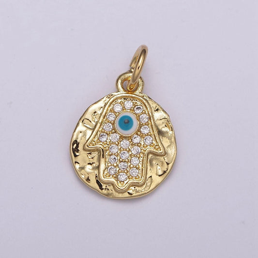 1pc gold micro pave cz hamsa pendant charm, universe protective micro pave cz pendant charm, dainty enamel in torquoise color jewelry, n-238