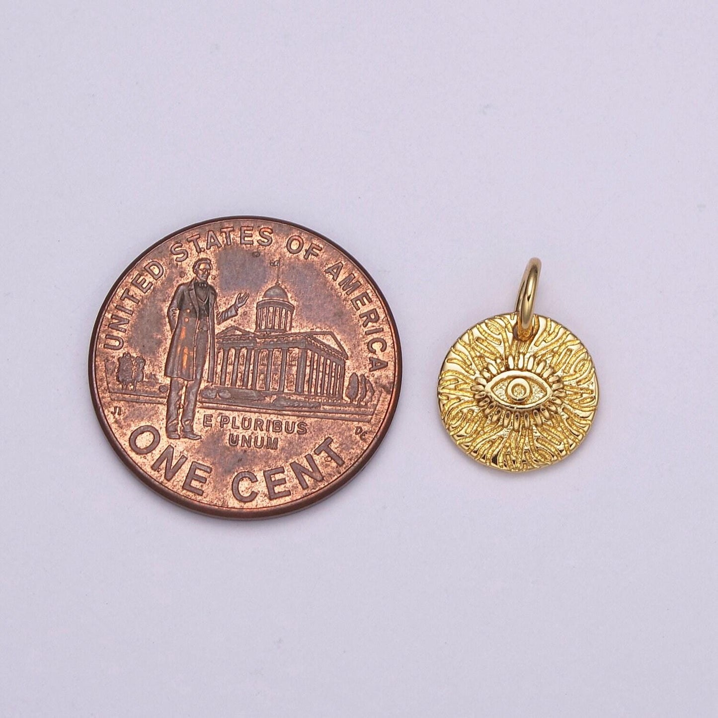 24k gold evil eye round circle charm medallion coin round , radiance eye of ra charm for necklace, n-232