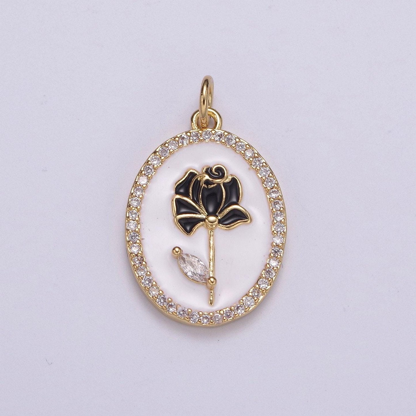 Cz pave dainty 24k gold filled enamel rose necklace for women flower charm necklace bracelet earring component n-226 ~ n-229