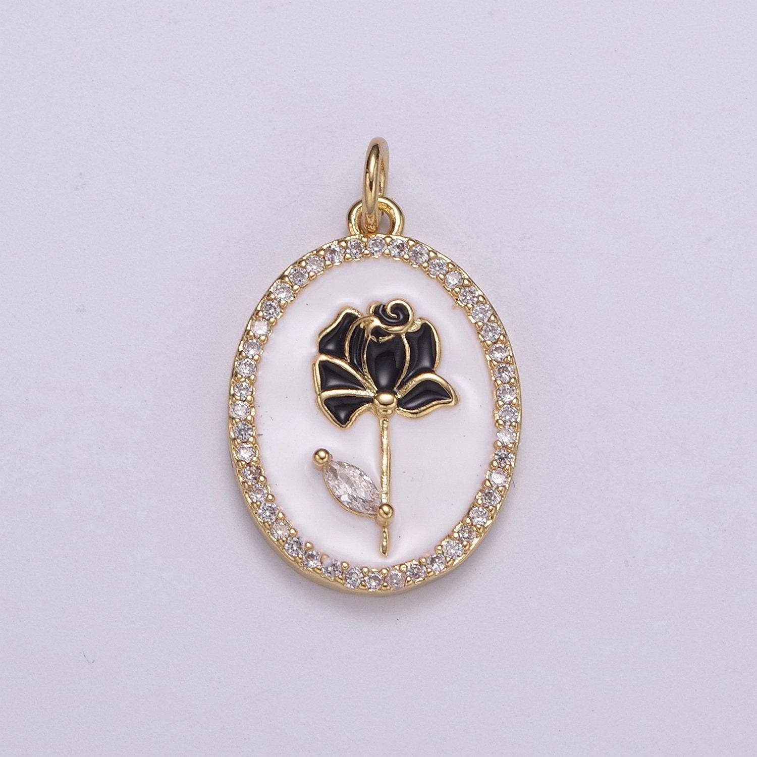 Cz pave dainty 24k gold filled enamel rose necklace for women flower charm necklace bracelet earring component n-226 ~ n-229
