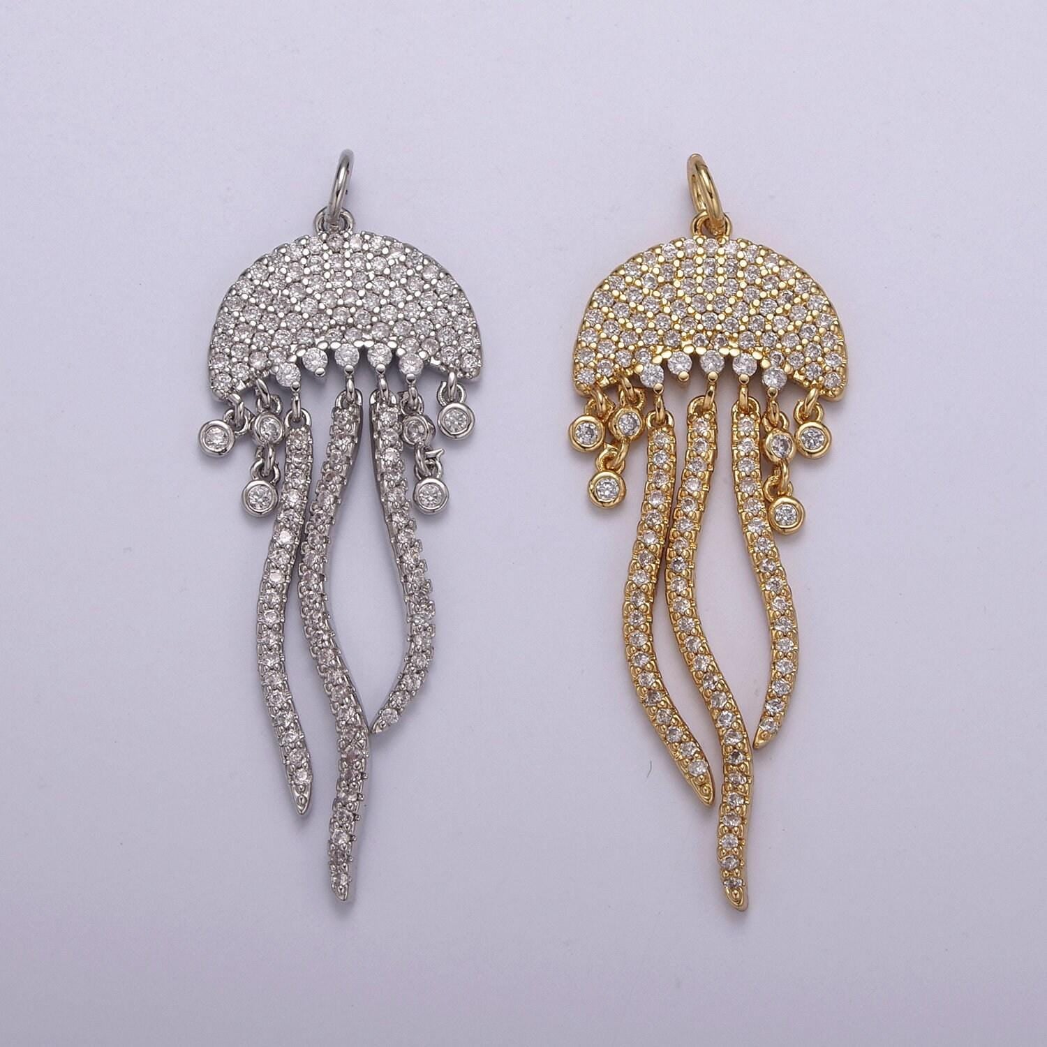 Tiny gold silver jellyfish charm dainty pendant cz gold charm animal charm under the sea inspired n220-221