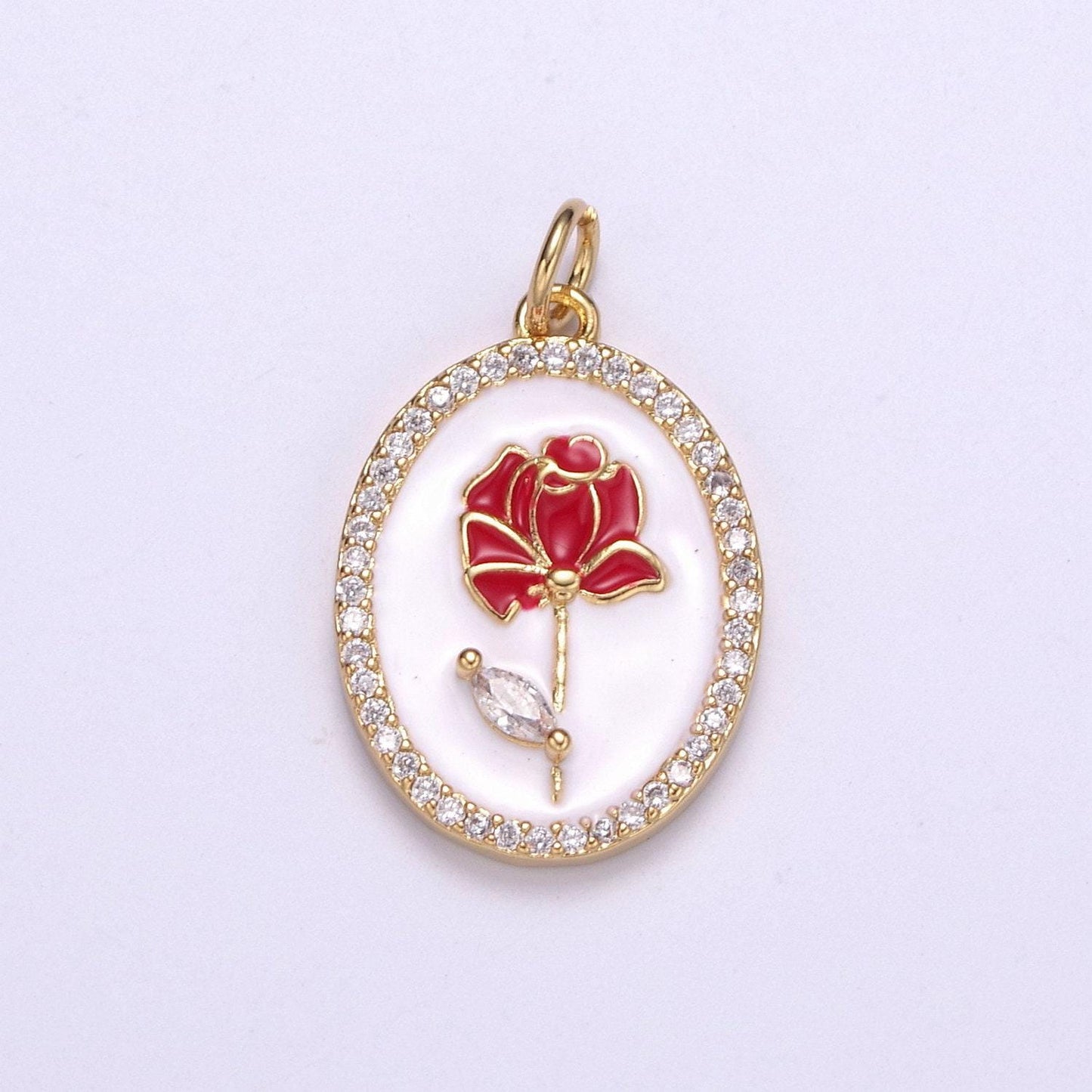 Cz pave dainty 24k gold filled enamel rose necklace for women flower charm necklace bracelet earring component n-226 ~ n-229
