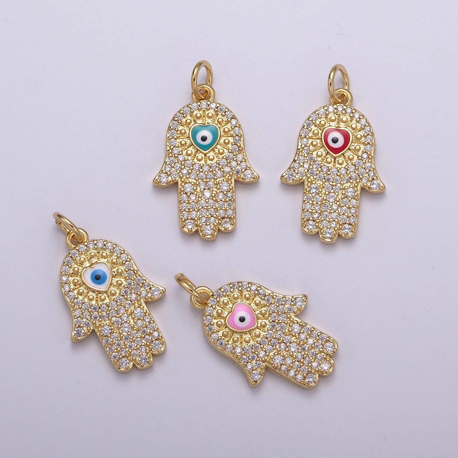 Gold hamsa hand charm micro pave charm , heart of fatima jewelry pendant charm for religious jewelry supply -n-216 ~ n-219
