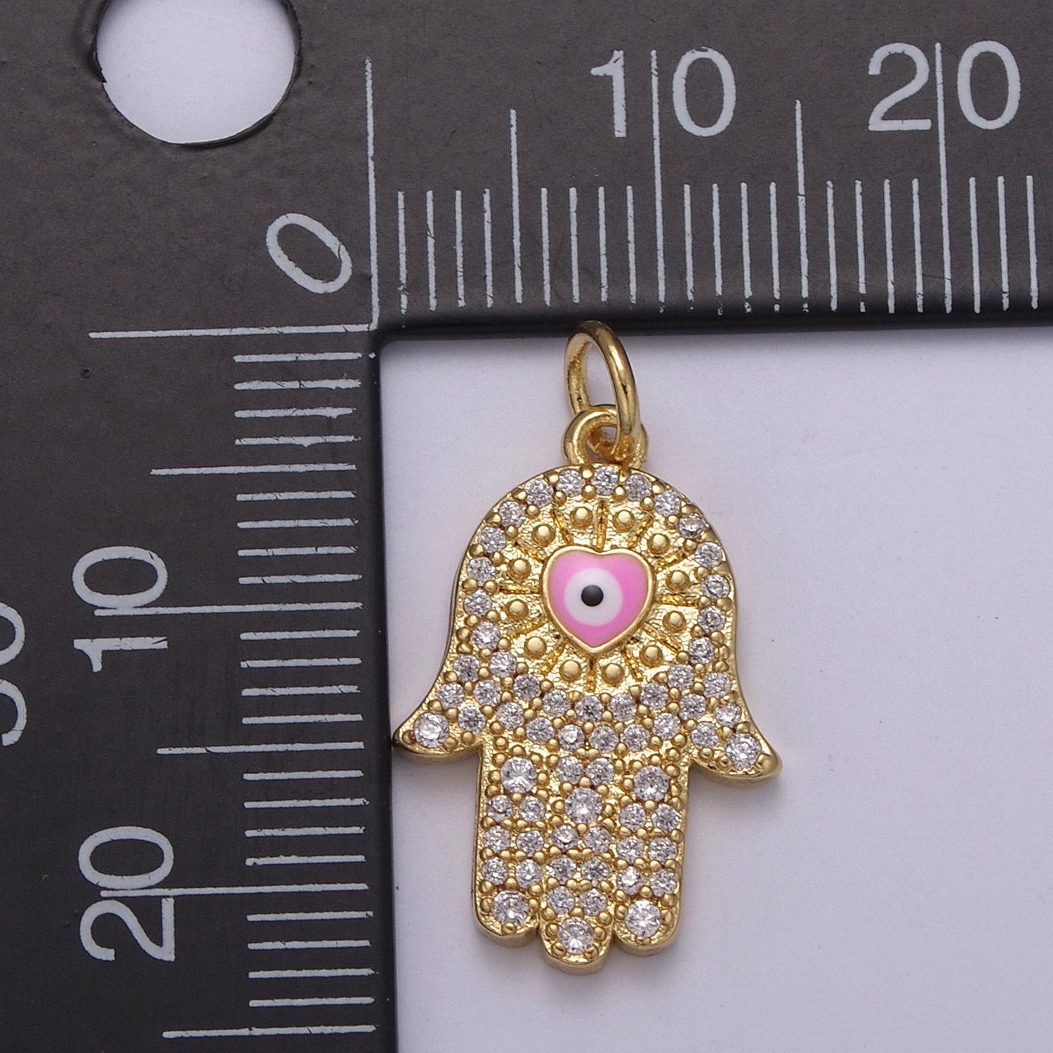 Gold hamsa hand charm micro pave charm , heart of fatima jewelry pendant charm for religious jewelry supply -n-216 ~ n-219