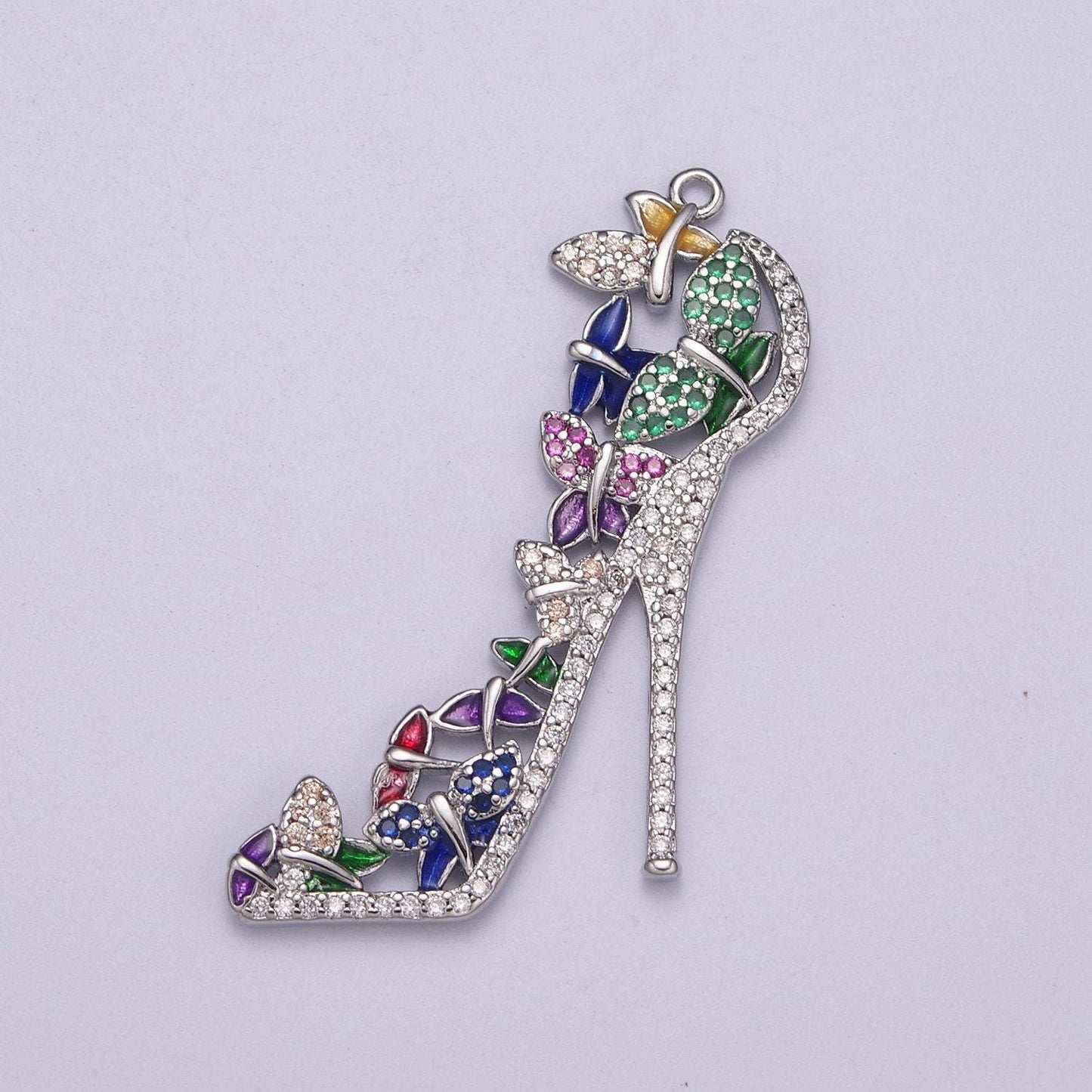 Luxury multi color cz high heel pendant shoe necklace, enamel fashionista charm, 24k gold filled high heel pendant silver