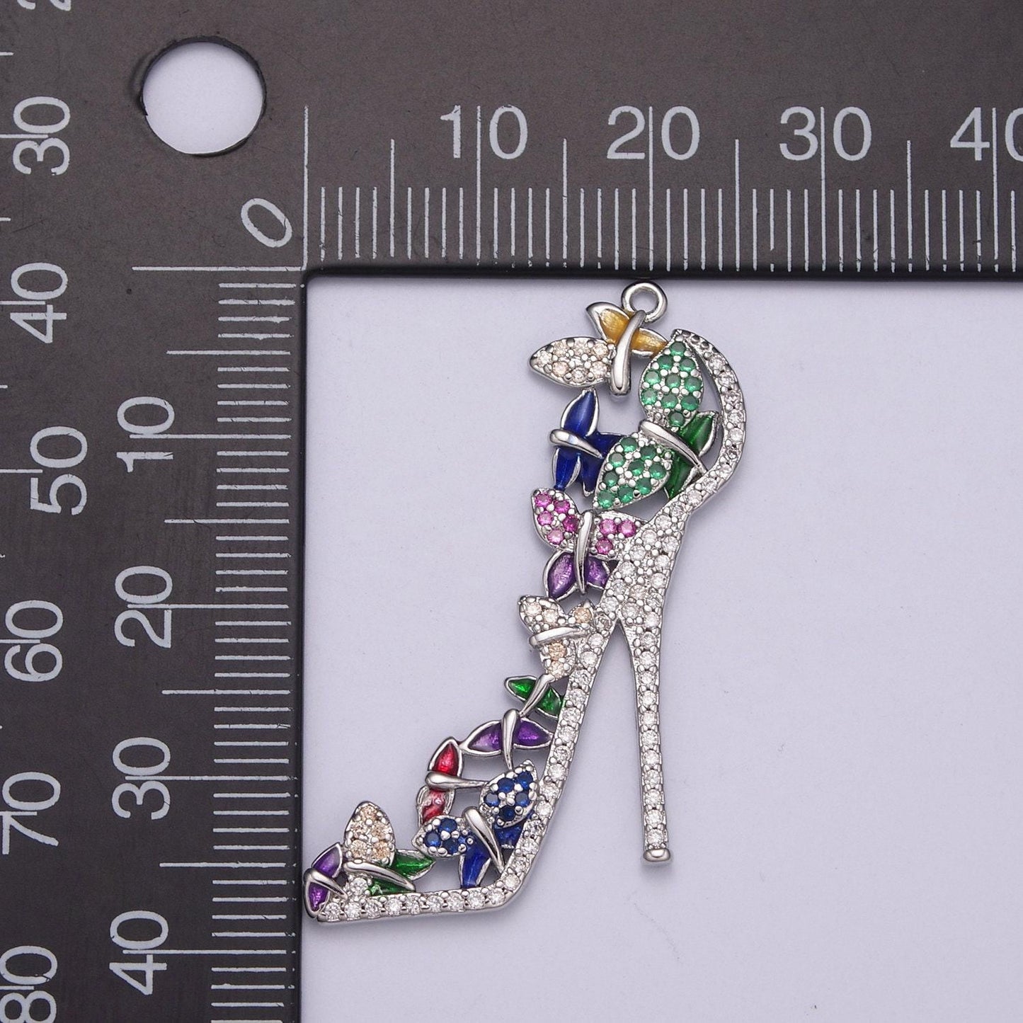 Luxury multi color cz high heel pendant shoe necklace, enamel fashionista charm, 24k gold filled high heel pendant silver