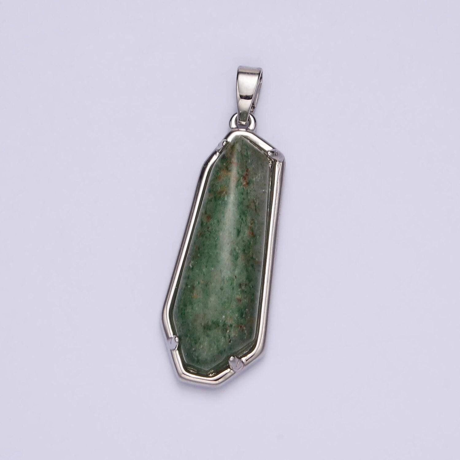 14k gold filled rose quartz, aventurine, amethyst geometric bezel pendant in gold & silver | n2030 - n2034