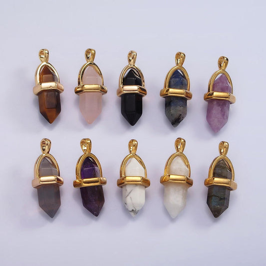 14k gold filled natural gemstone pointed wand pendant | n2007 - n2016