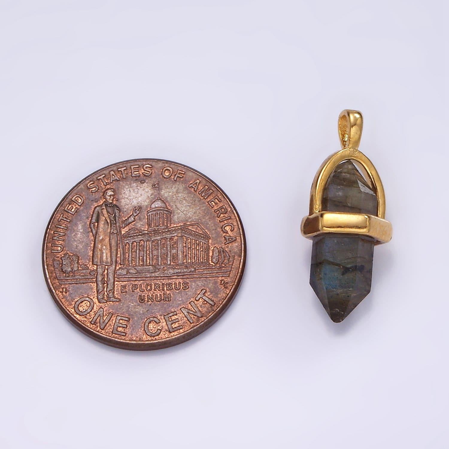 14k gold filled natural gemstone pointed wand pendant | n2007 - n2016