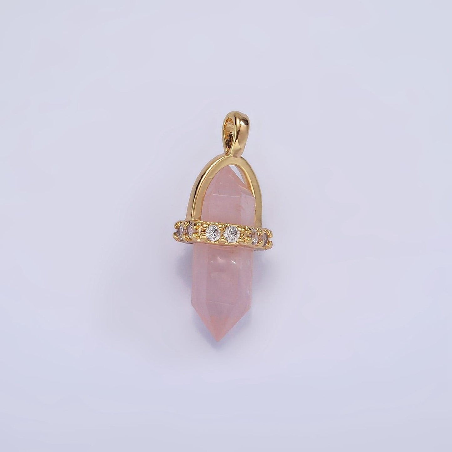 14k gold filled rose quartz, amethyst, labradorite, aquamarine, howlite, onyx pointed wand micro paved pendant | n994- n2004