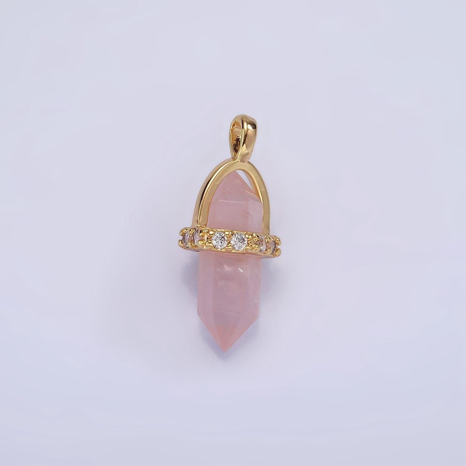 14k gold filled rose quartz, amethyst, labradorite, aquamarine, howlite, onyx pointed wand micro paved pendant | n994- n2004