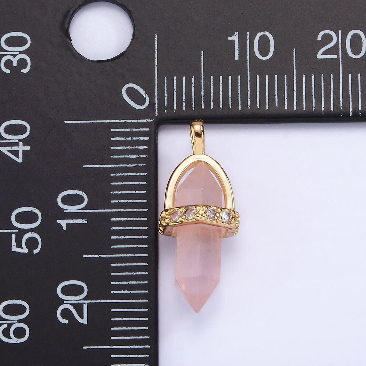 14k gold filled rose quartz, amethyst, labradorite, aquamarine, howlite, onyx pointed wand micro paved pendant | n994- n2004