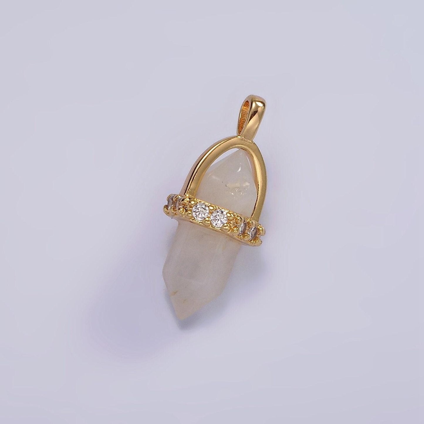 14k gold filled rose quartz, amethyst, labradorite, aquamarine, howlite, onyx pointed wand micro paved pendant | n1996 - n2006