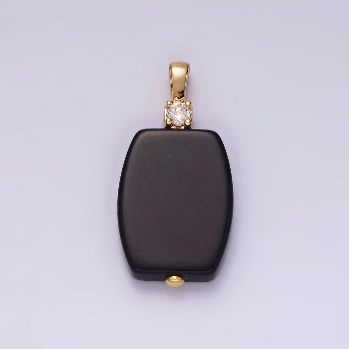14k gold filled onyx rounded rectangular bar cz pendant | n1991