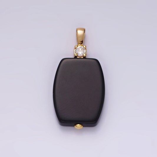 14k gold filled onyx rounded rectangular bar cz pendant | n1991