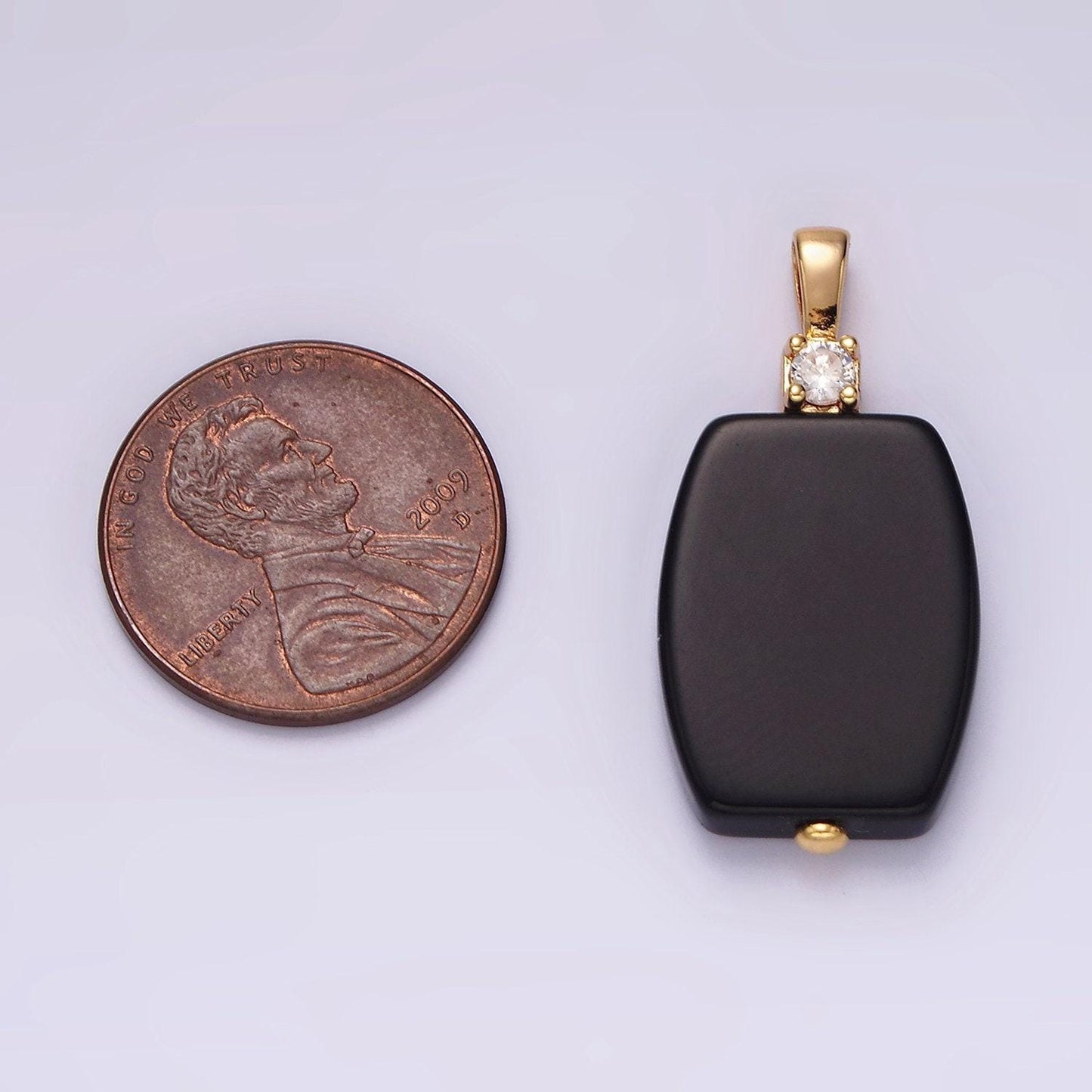 14k gold filled onyx rounded rectangular bar cz pendant | n1991