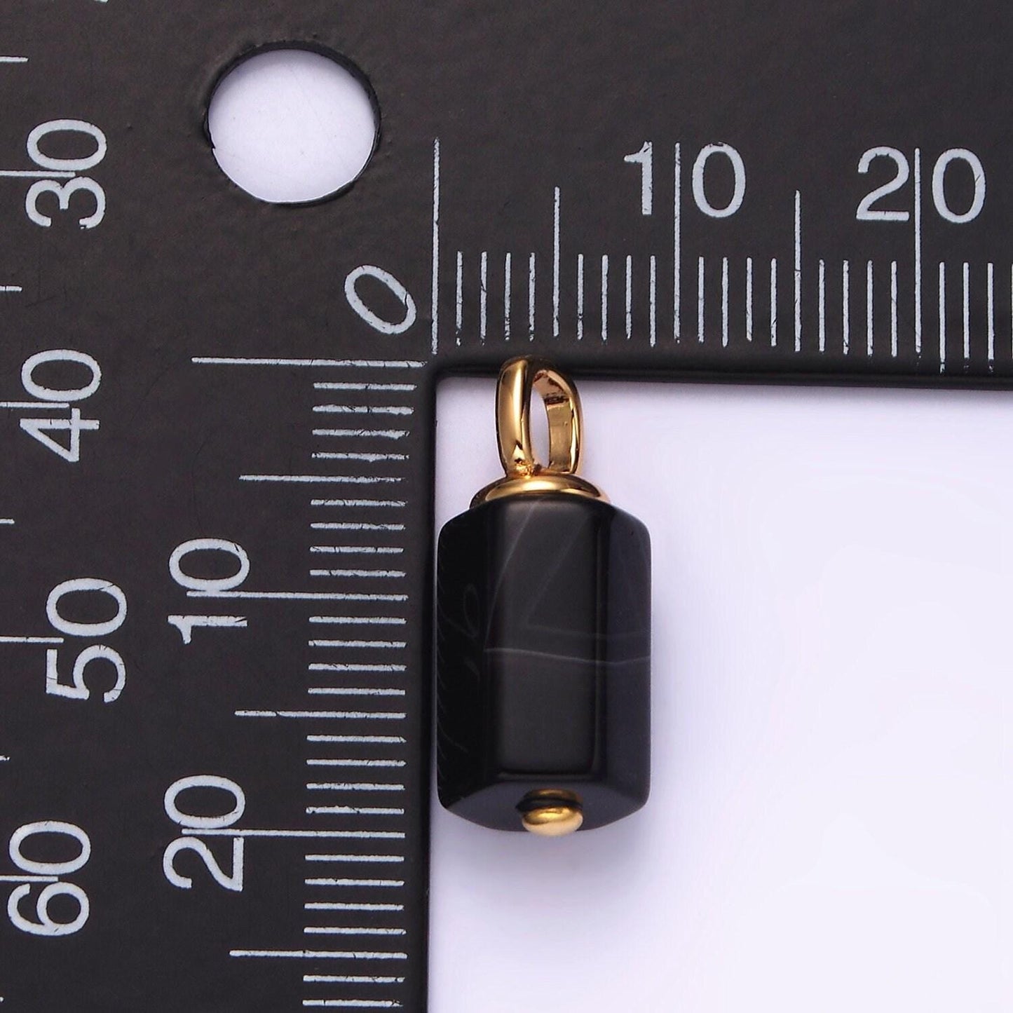 14k gold filled 30mm black onyx multifaceted tube minimalist pendant | n1989