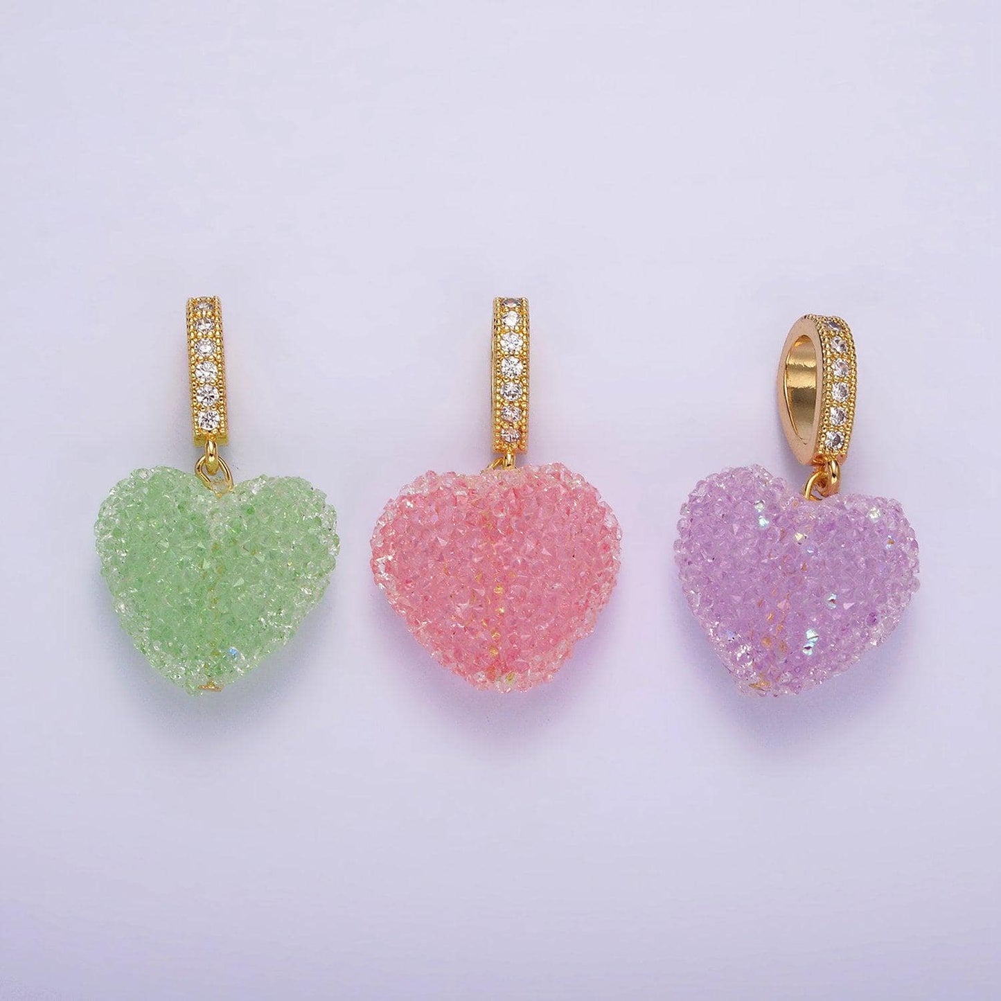Dainty pink green purple candy gummy hearts charm puffy heart colorful pendant with cz bail for necklace bracelet component n1977