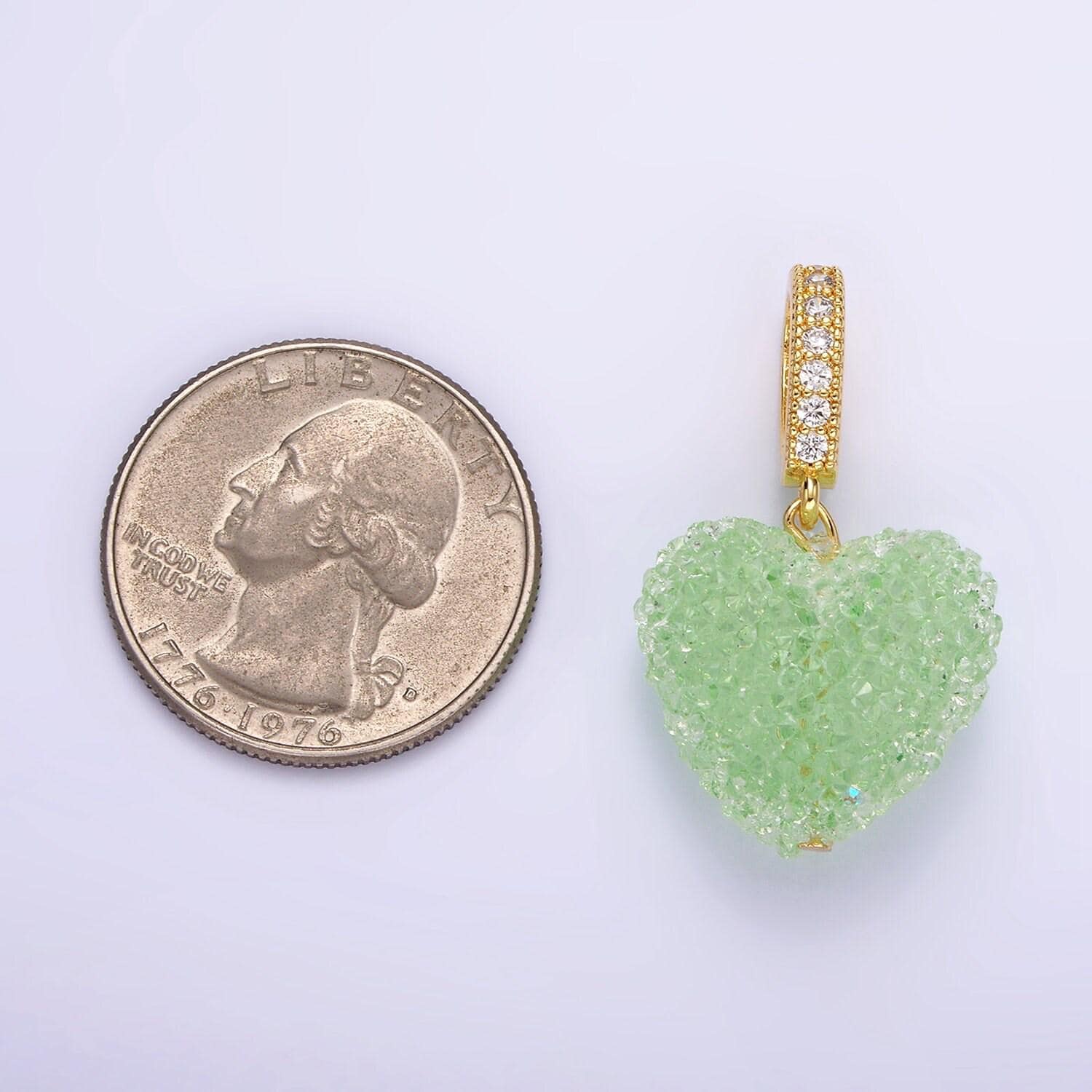 Dainty pink green purple candy gummy hearts charm puffy heart colorful pendant with cz bail for necklace bracelet component n1977