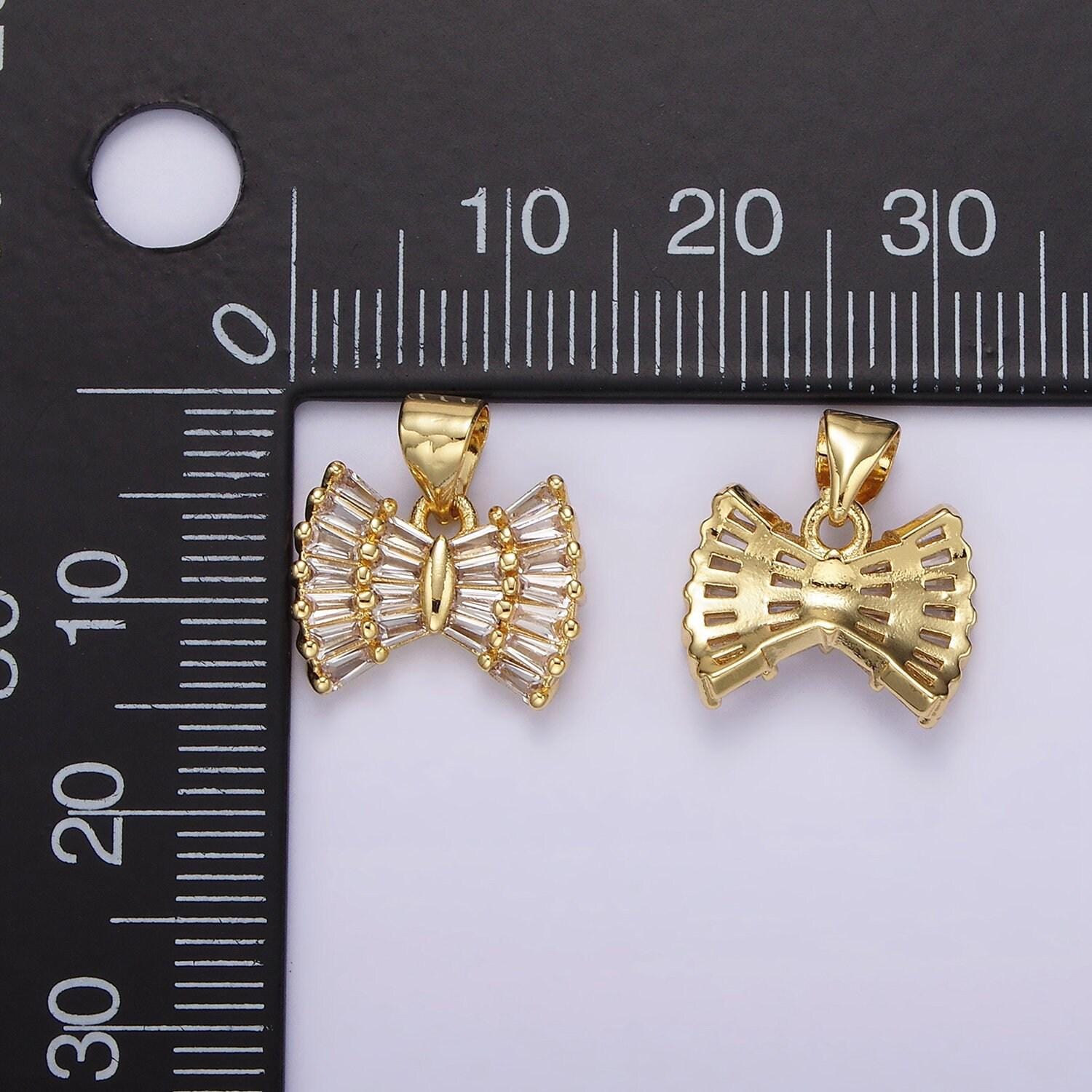 14k gold filled clear cz baguette bow ribbon pendant | n1969