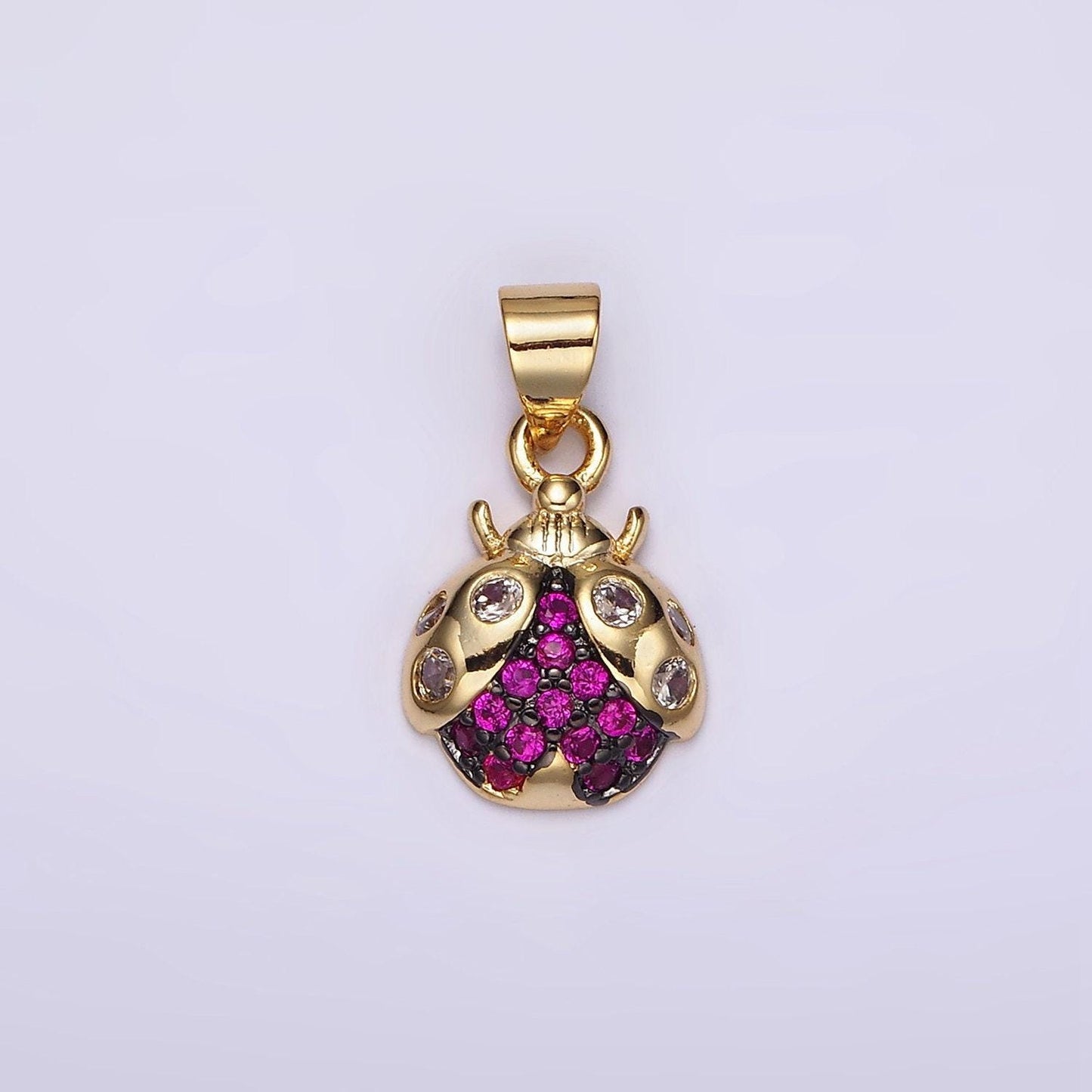 Dainty gold filled lady bug charm for necklace, bracelet supply jewelry making micro pave insect charm n1951