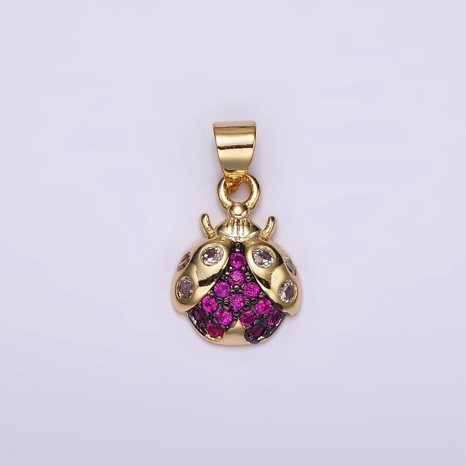 Dainty gold filled lady bug charm for necklace, bracelet supply jewelry making micro pave insect charm n1951