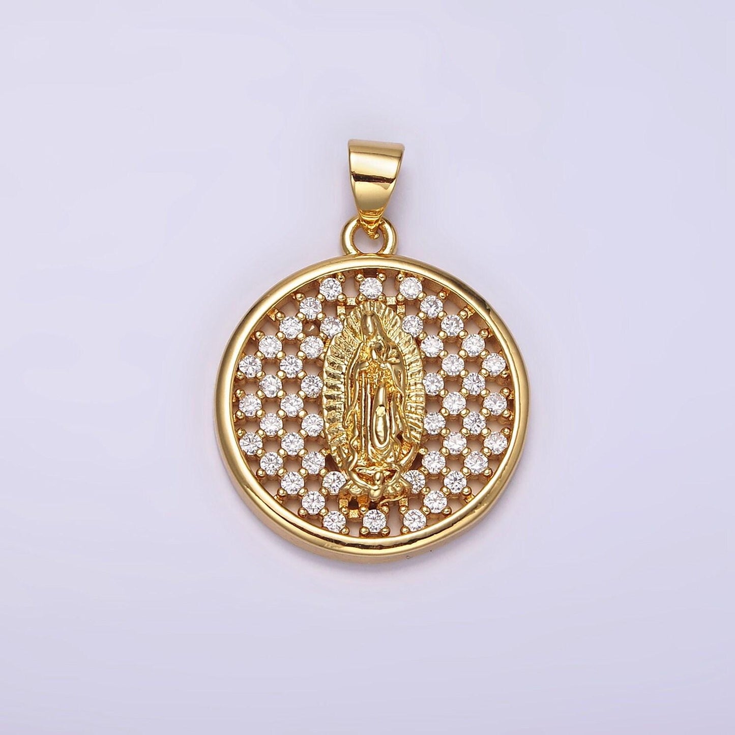 Micro pave gold lady guadalupe medallion pendant gold virgin mary charm for religious jewelry making supply n-1947