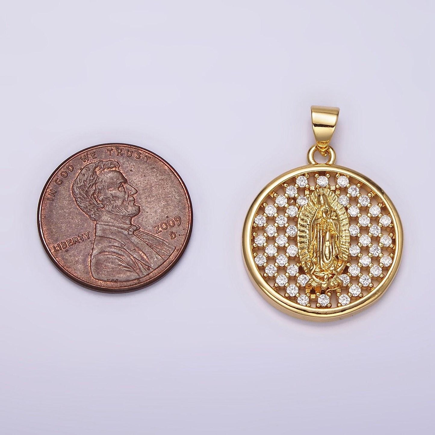 Micro pave gold lady guadalupe medallion pendant gold virgin mary charm for religious jewelry making supply n-1947