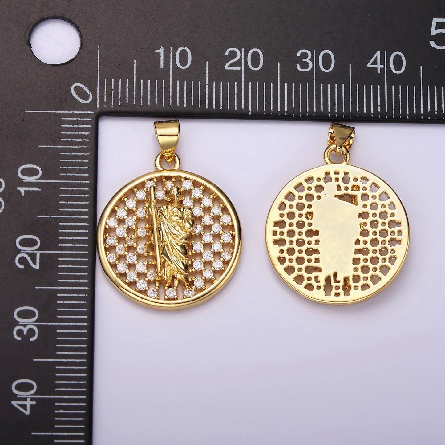 Micro pave gold saint jude medallion pendant gold charm for religious jewelry making supply n-1946
