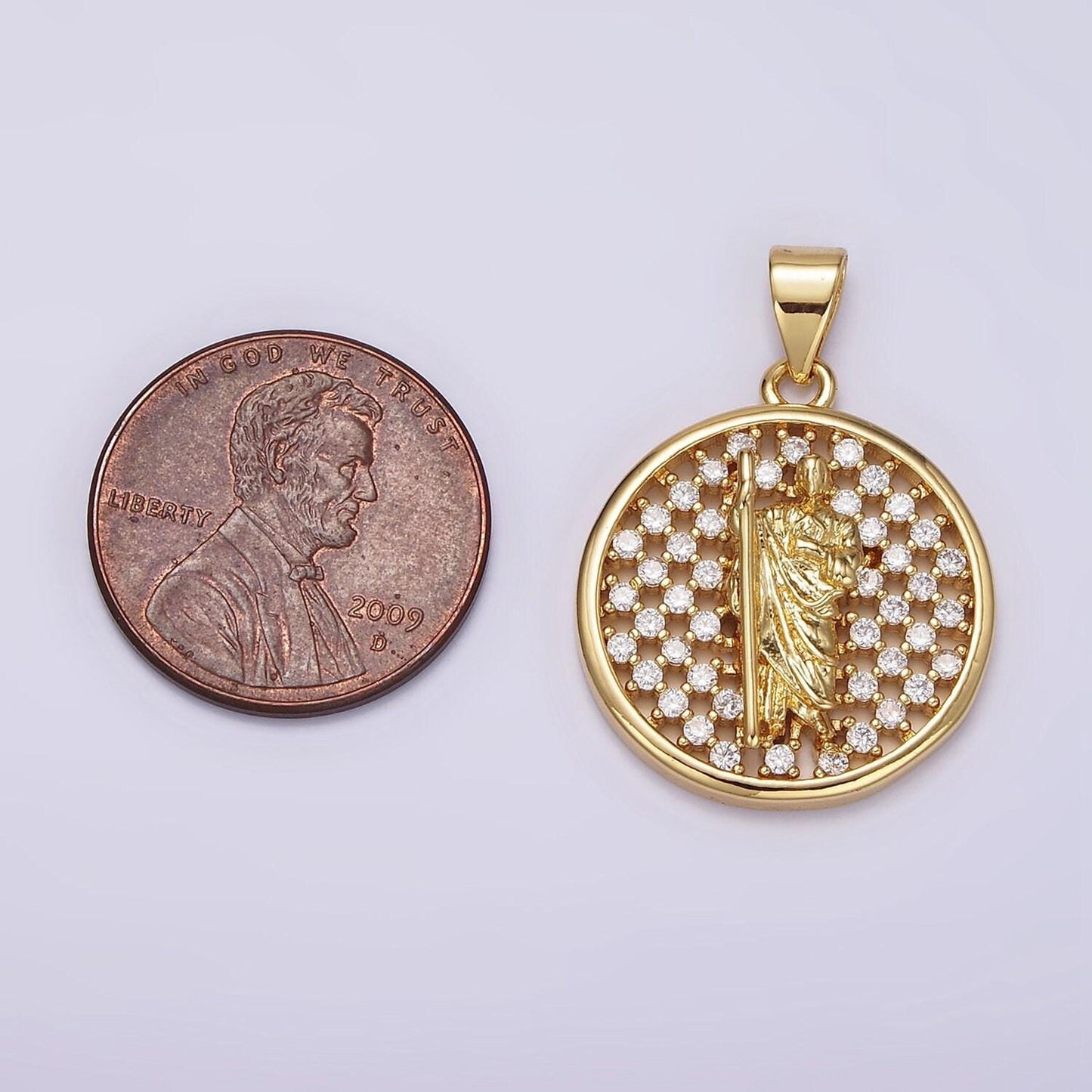 Micro pave gold saint jude medallion pendant gold charm for religious jewelry making supply n-1946