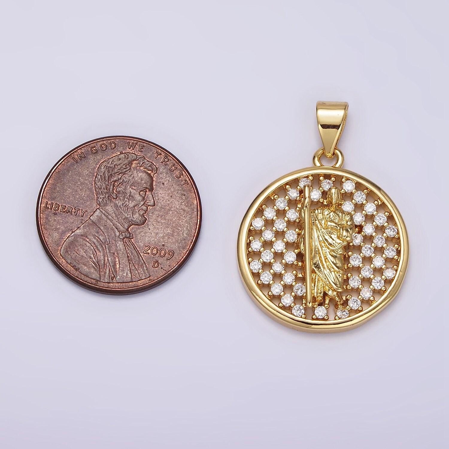 Micro pave gold saint jude medallion pendant gold charm for religious jewelry making supply n-1946