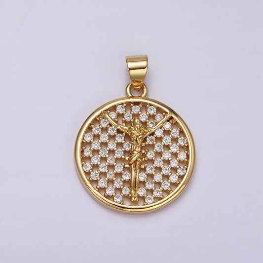 Micro pave gold jesus crucifix medallion pendant gold charm for religious jewelry making supply n-1945