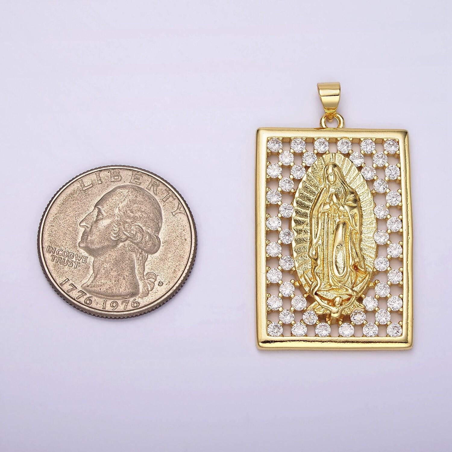 Gold virgin mary medallion lady guadalupe necklace pendant mother mary charm religious catholic jewelry supply n-1944