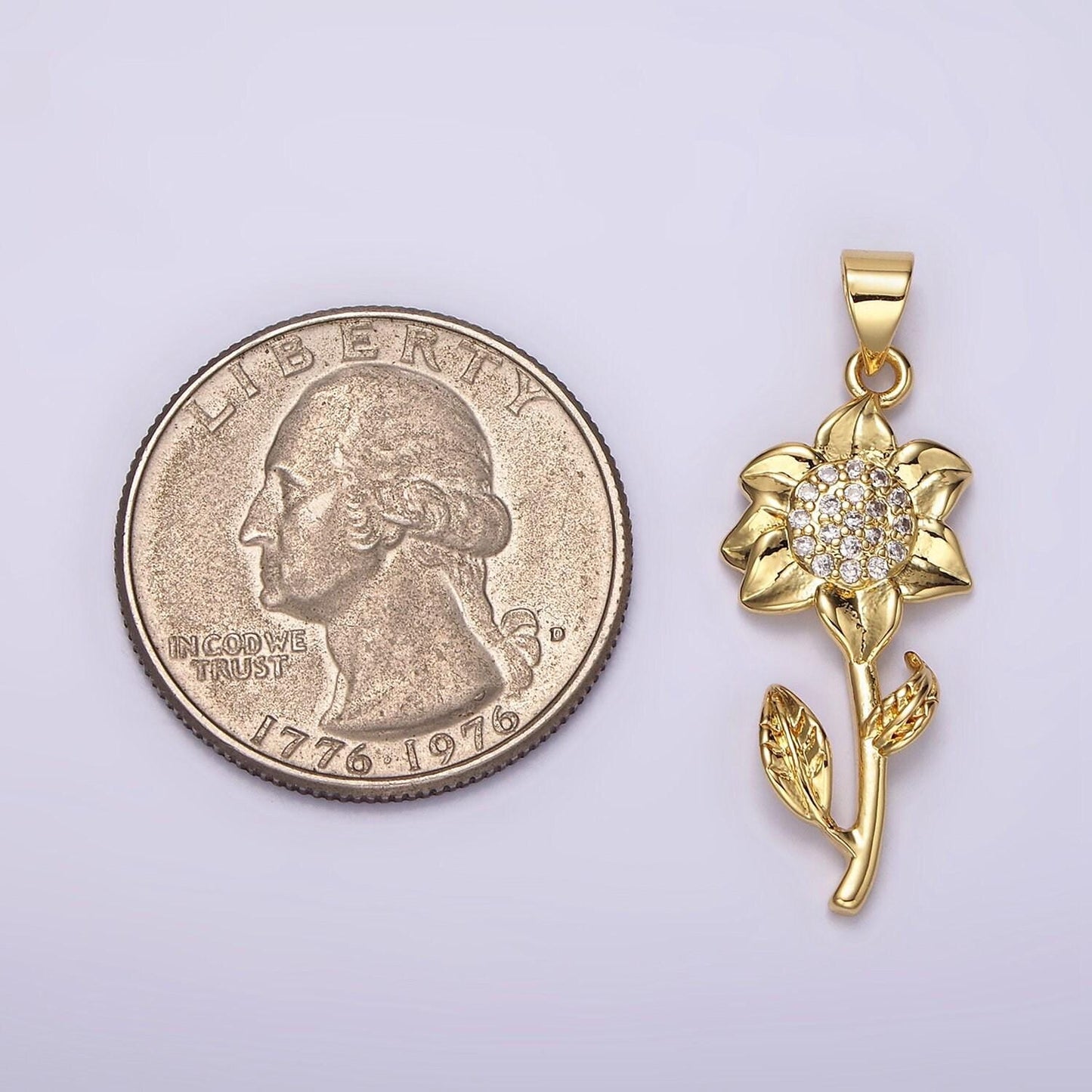 14k gold filled daffodil flower nature clear micro paved cz pendant | n1942