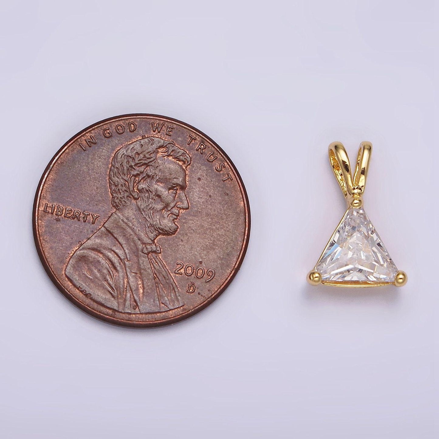 24k gold filled clear cz triangle double bail pendant | n1938