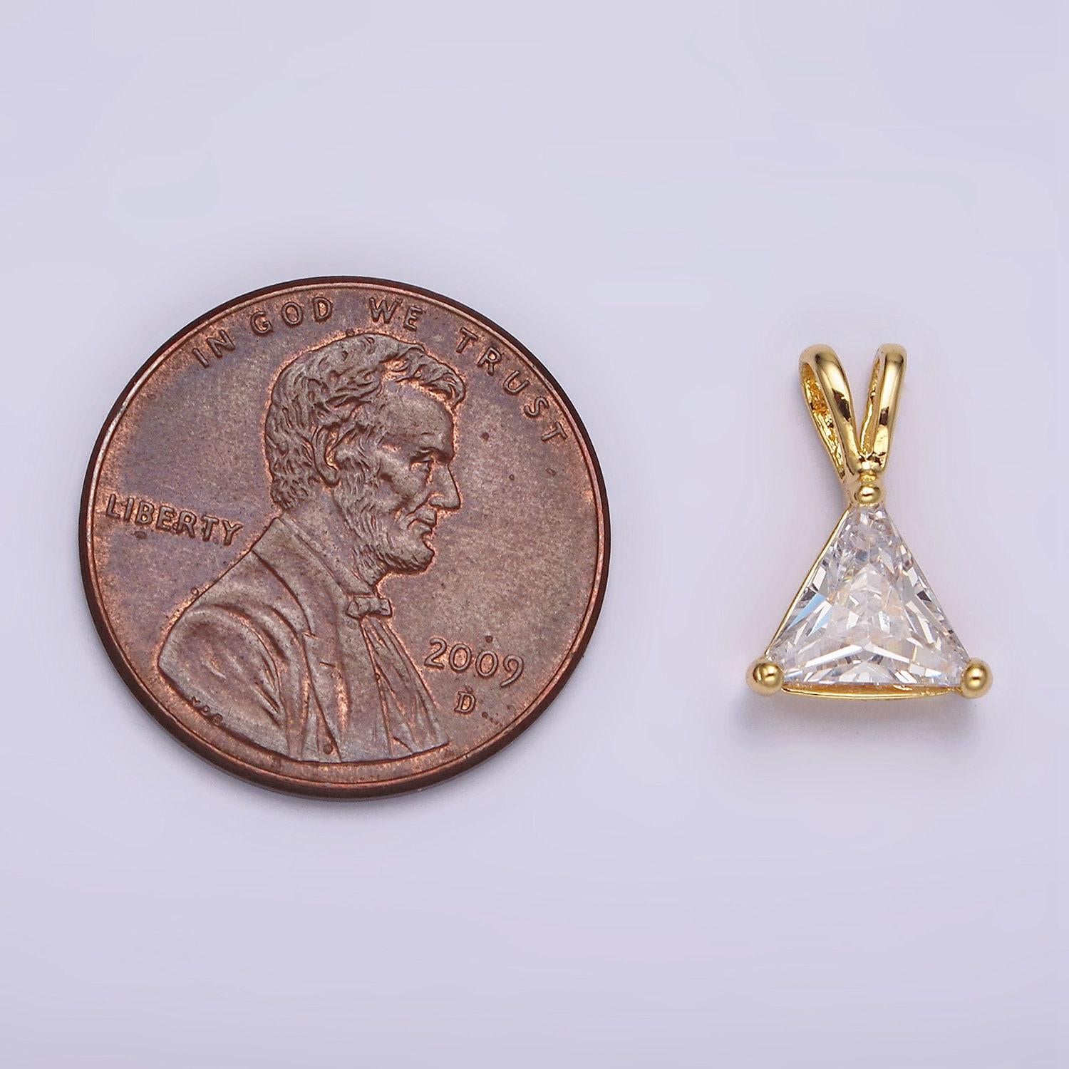 24k gold filled clear cz triangle double bail pendant | n1938