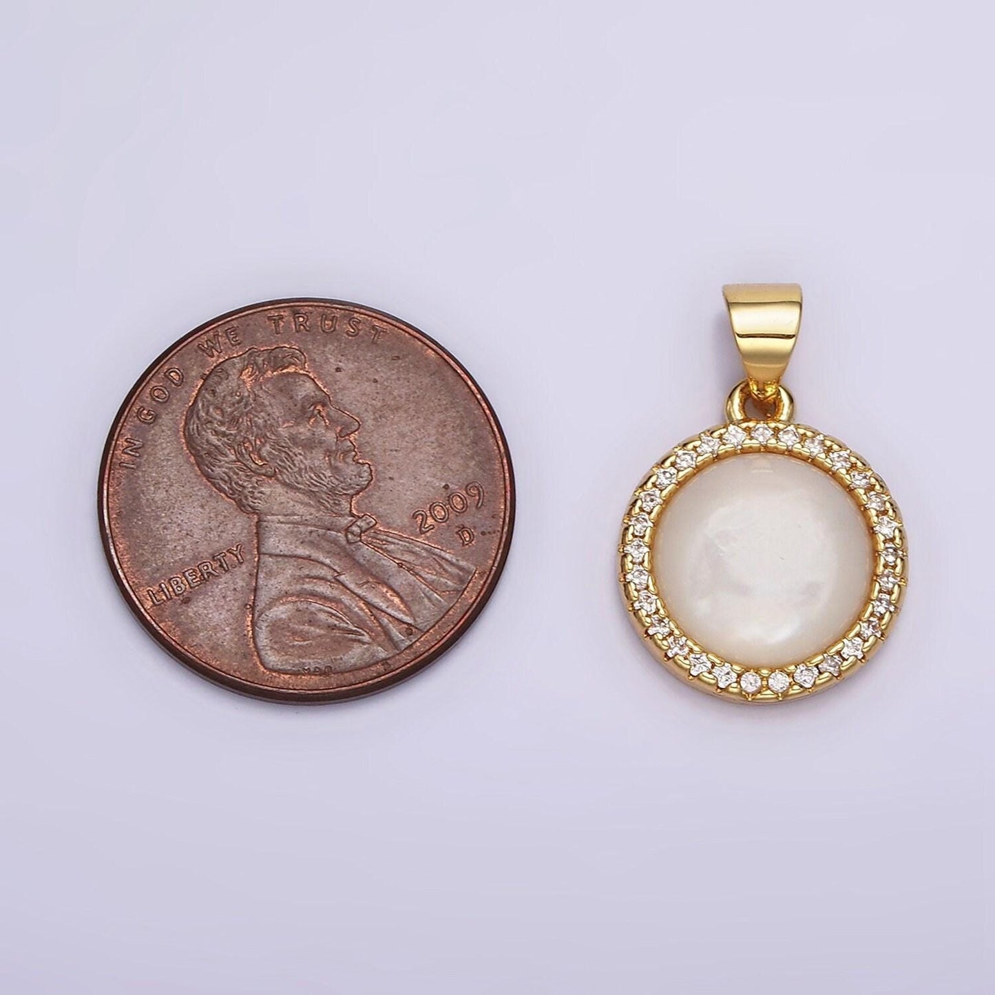 14k gold filled round moonstone gemstone micro paved cz round pendant | n1937