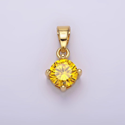 14k gold filled yellow round cz november birthstone solitaire pendant | n1936