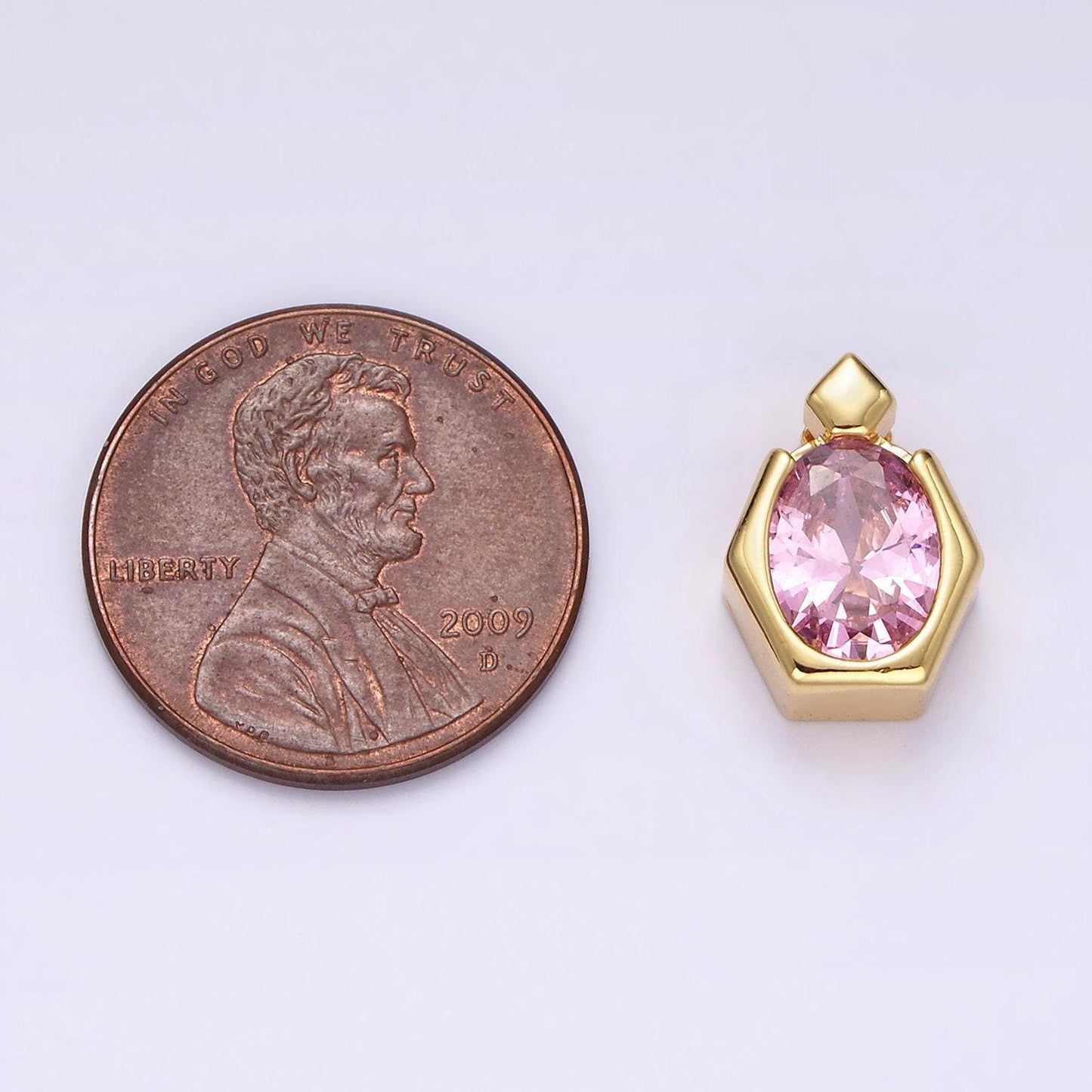 14k gold filled pink cz oval hexagonal rhombus bail pendant | n1920