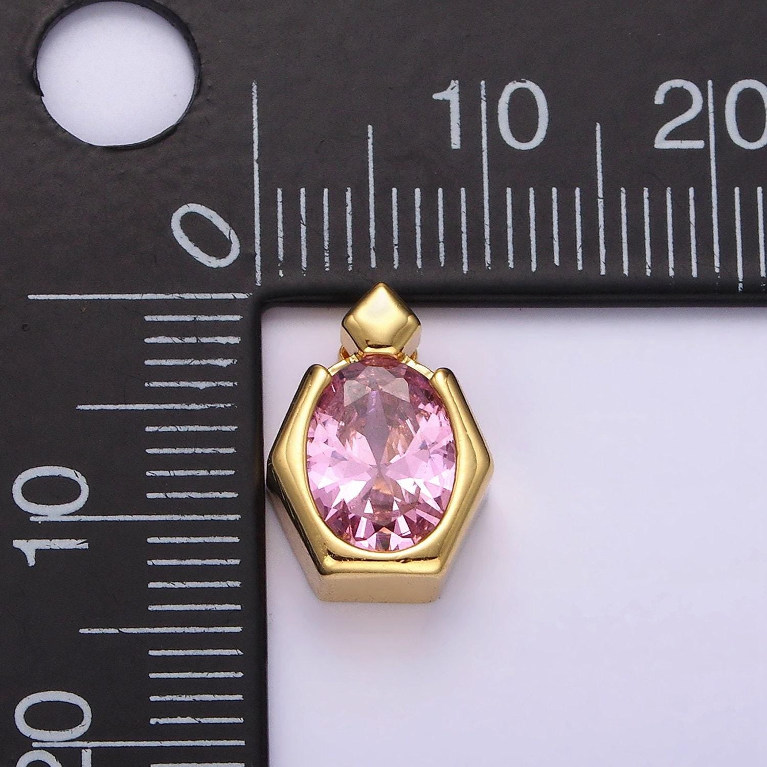 14k gold filled pink cz oval hexagonal rhombus bail pendant | n1920