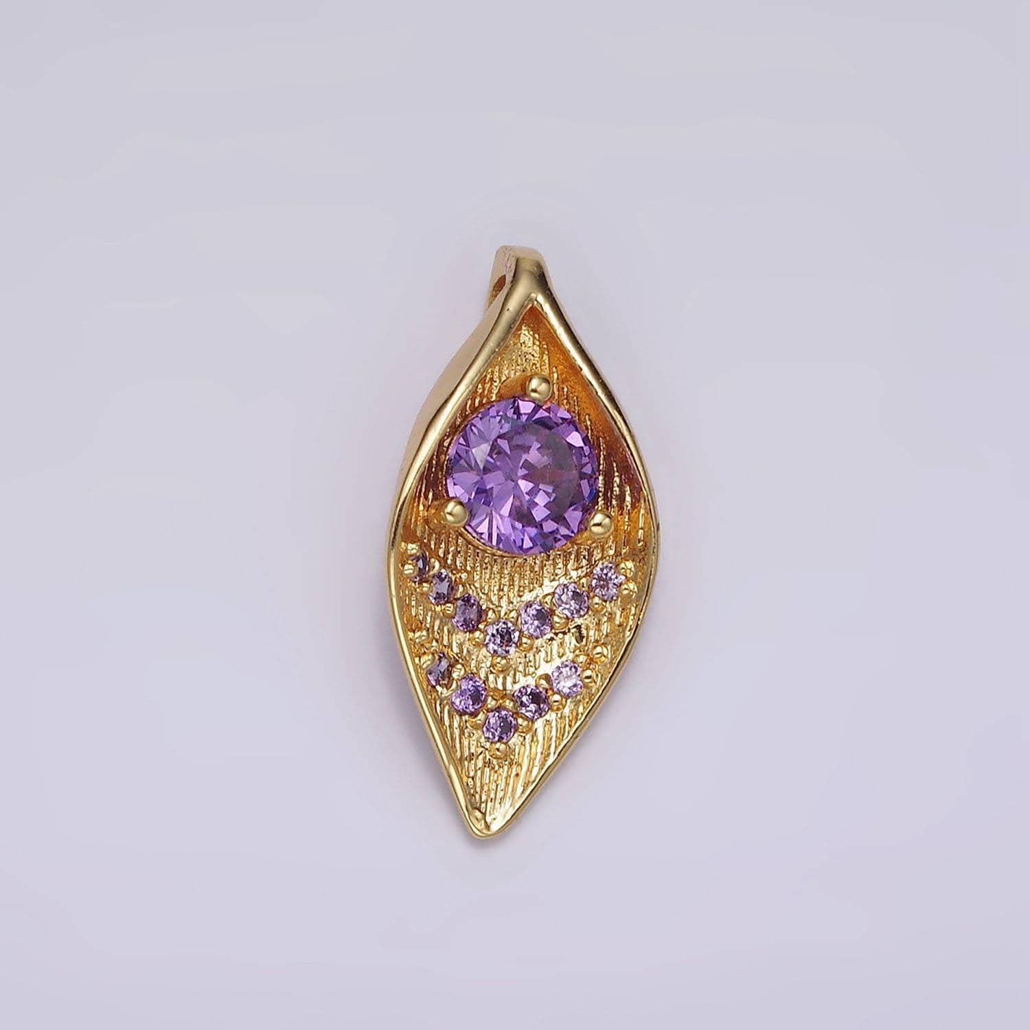 16k gold filled purple cz arrow micro paved curved lead nature charm | n1914