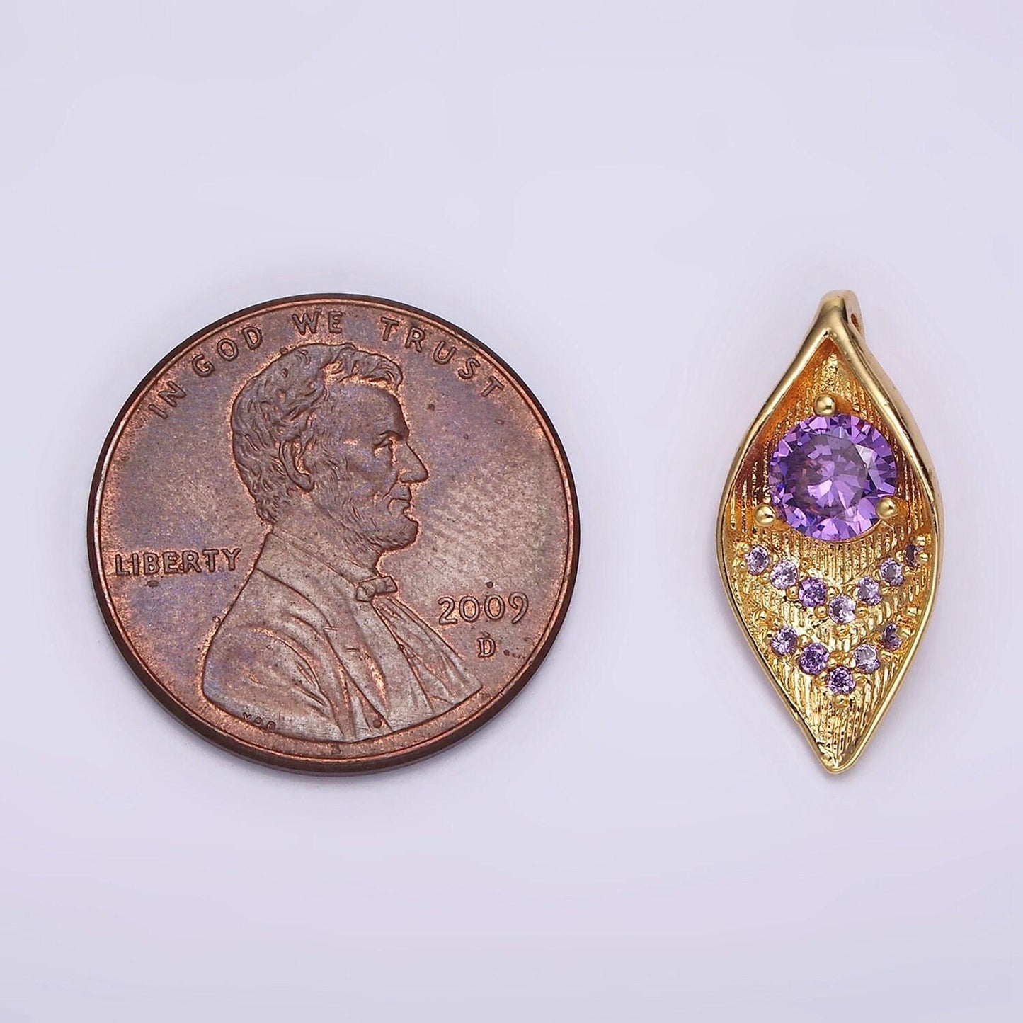 16k gold filled purple cz arrow micro paved curved lead nature charm | n1914