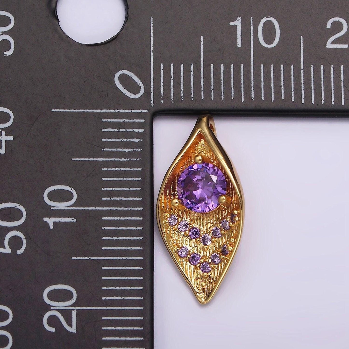 16k gold filled purple cz arrow micro paved curved lead nature charm | n1914