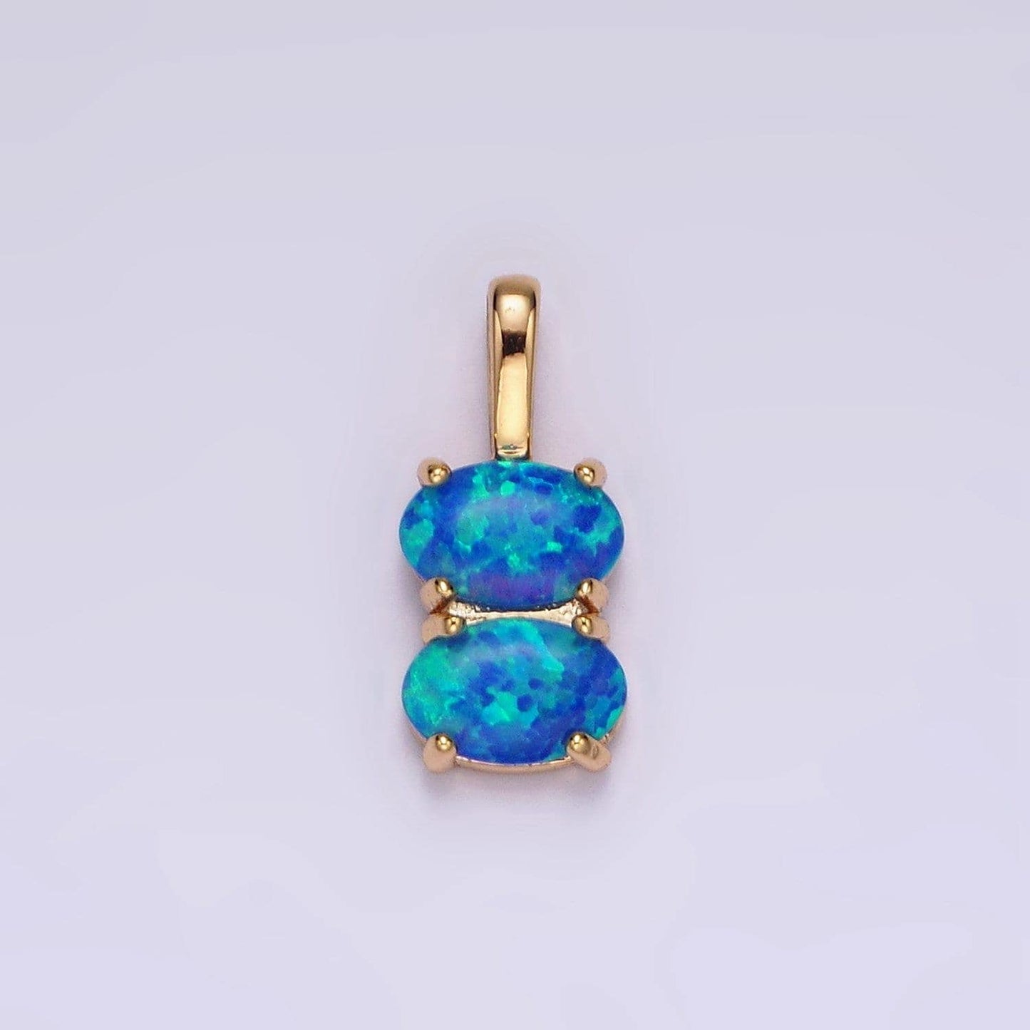 14k gold filled blue opal, white opal double oval pendant in gold & silver | n1899 - n1902