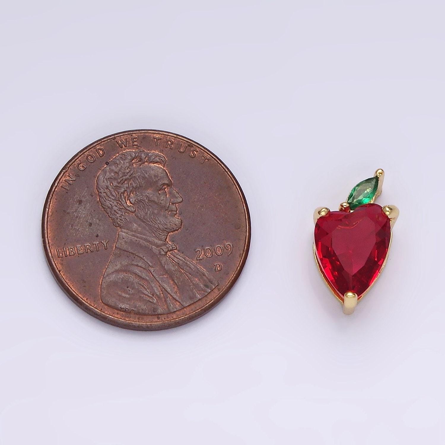 14k gold filled red cz green marquise apple fruit add-on charm | n1882