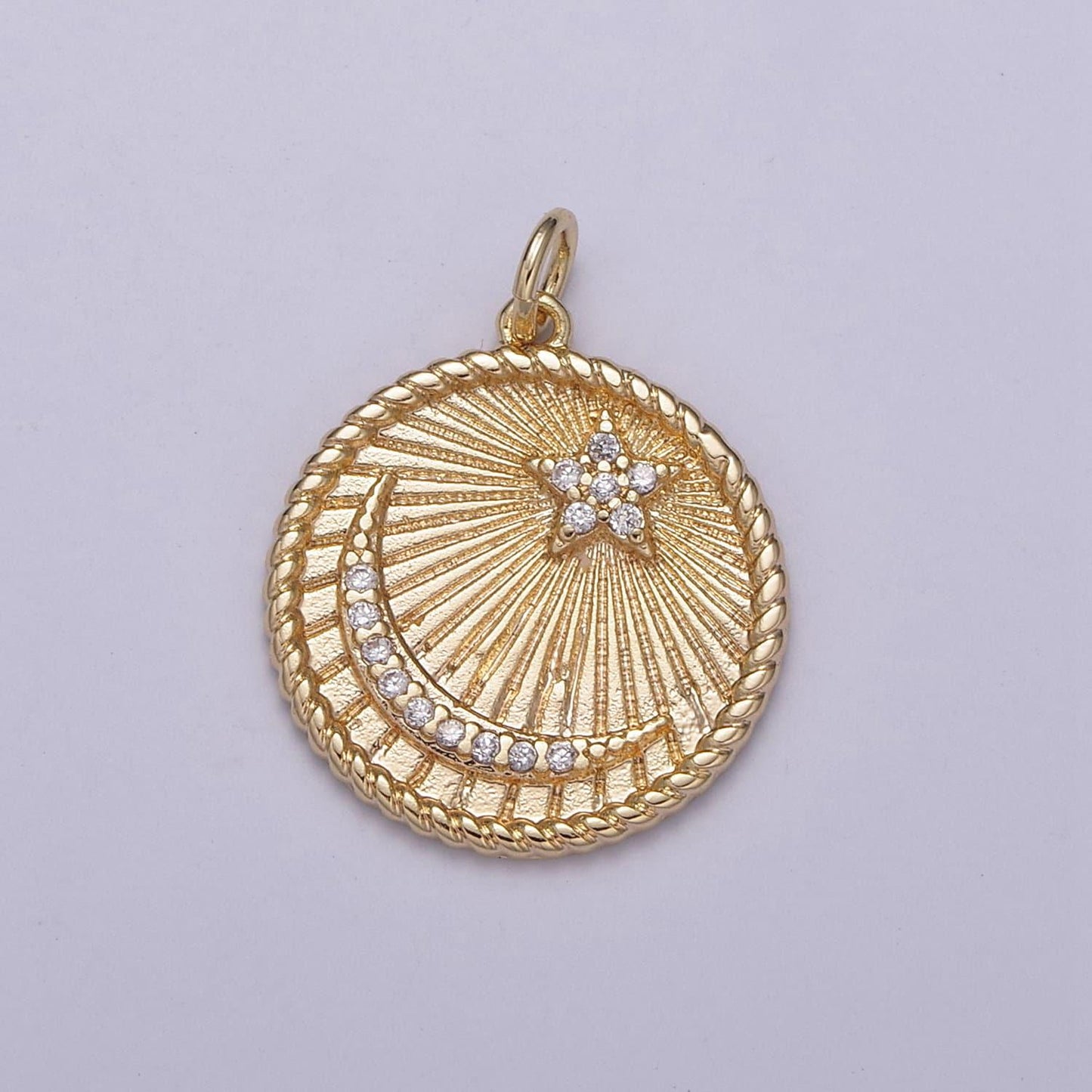 Celestial cz pendant gold star and crescent moon charm jewelry making supply 24k gold findings, n-187