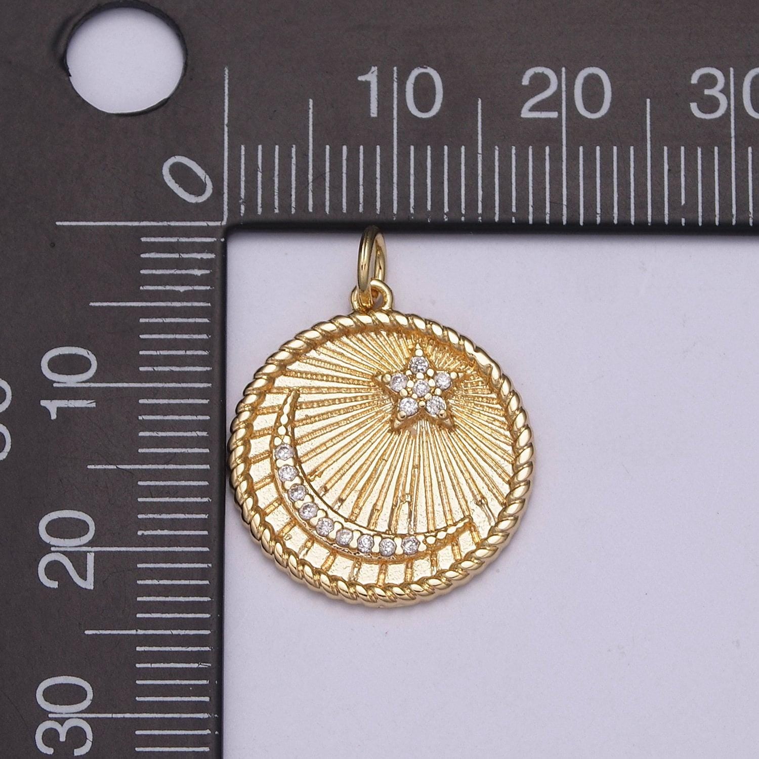 Celestial cz pendant gold star and crescent moon charm jewelry making supply 24k gold findings, n-187