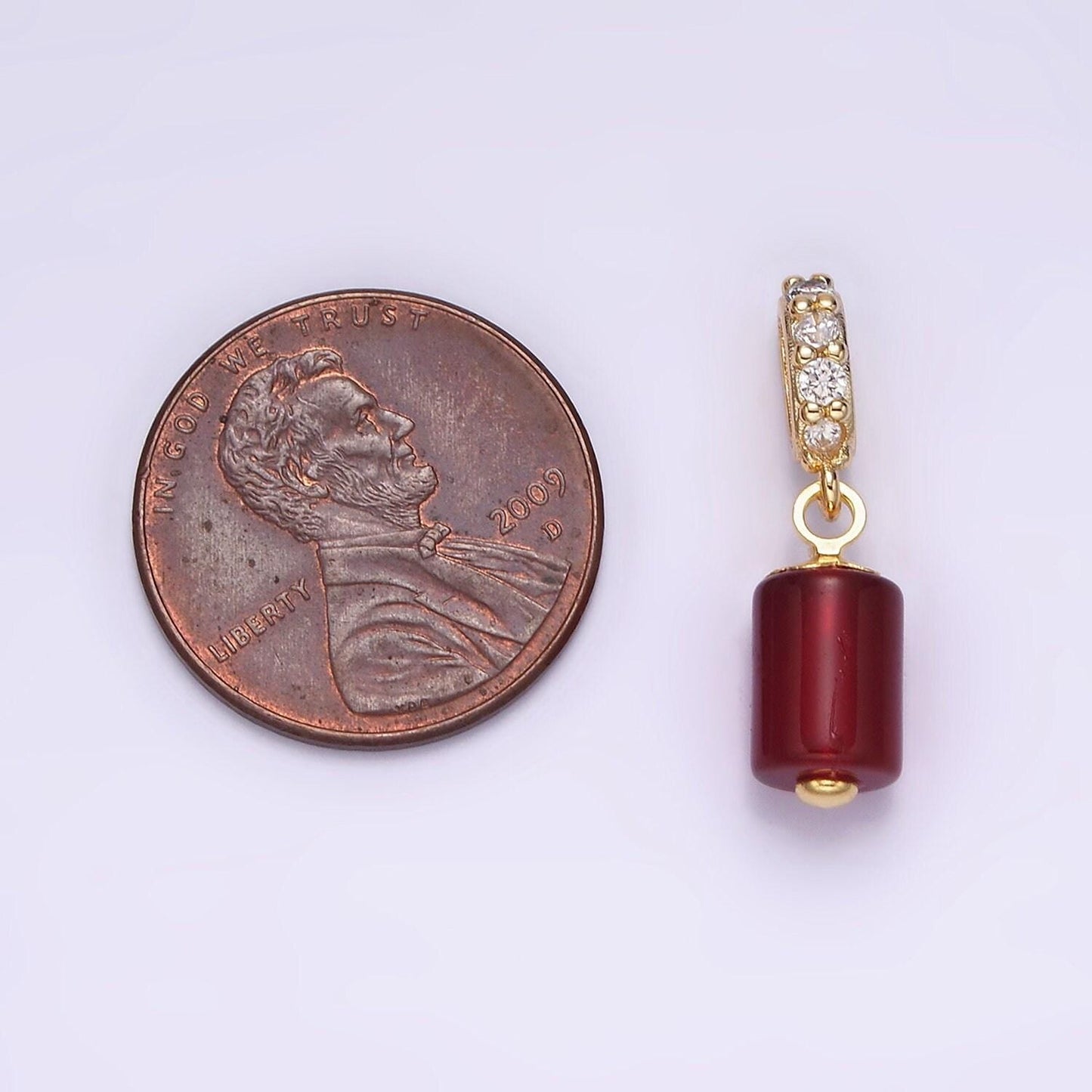 14k gold filled red carnelian cylinder tube charm with micro pave bail pendant | n1865