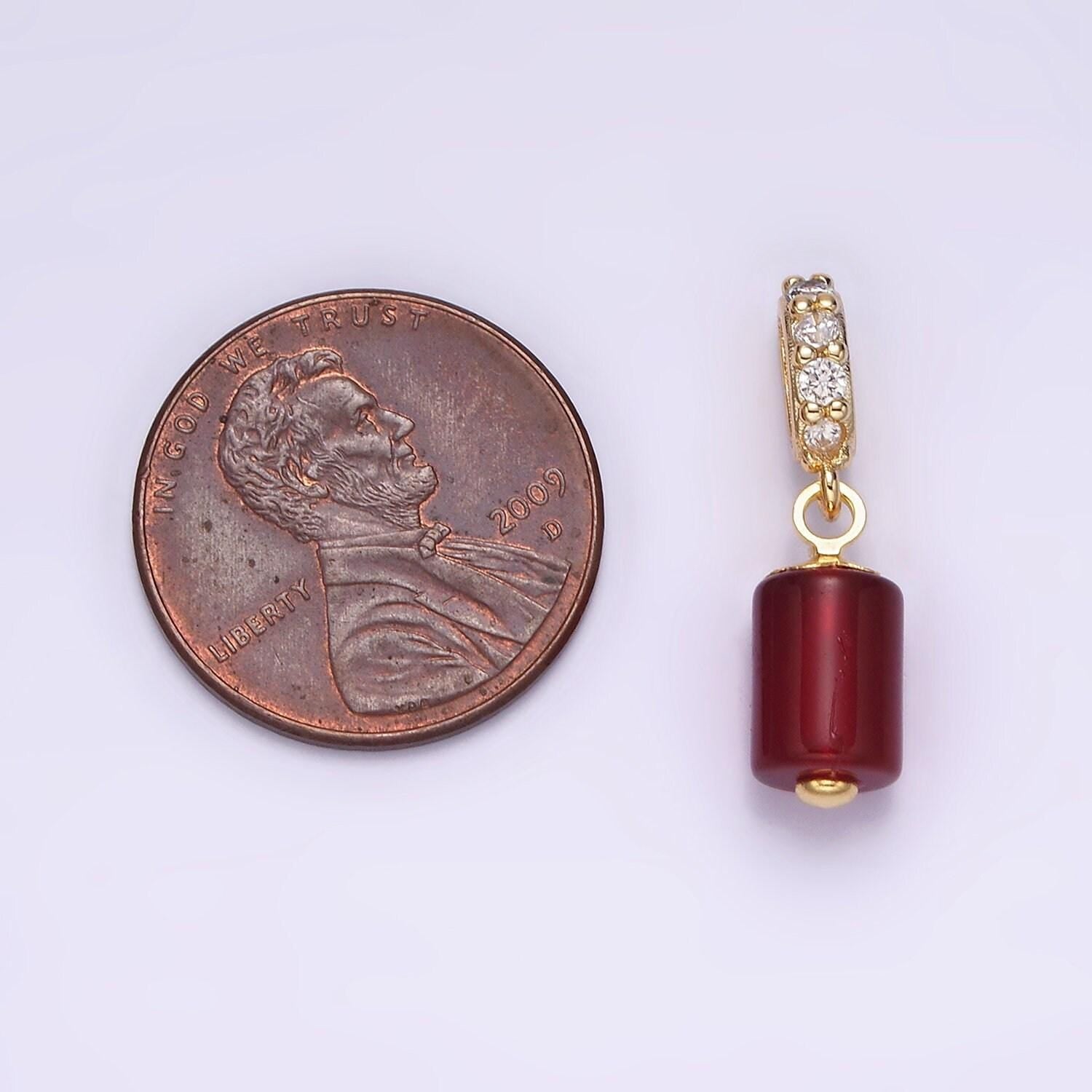 14k gold filled red carnelian cylinder tube charm with micro pave bail pendant | n1865