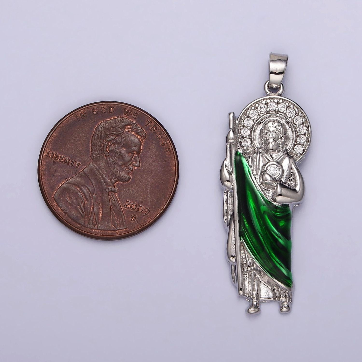Silver saint jude religious micro paved cz pendant for religious catholic jewelry making supply | n1863 n1864